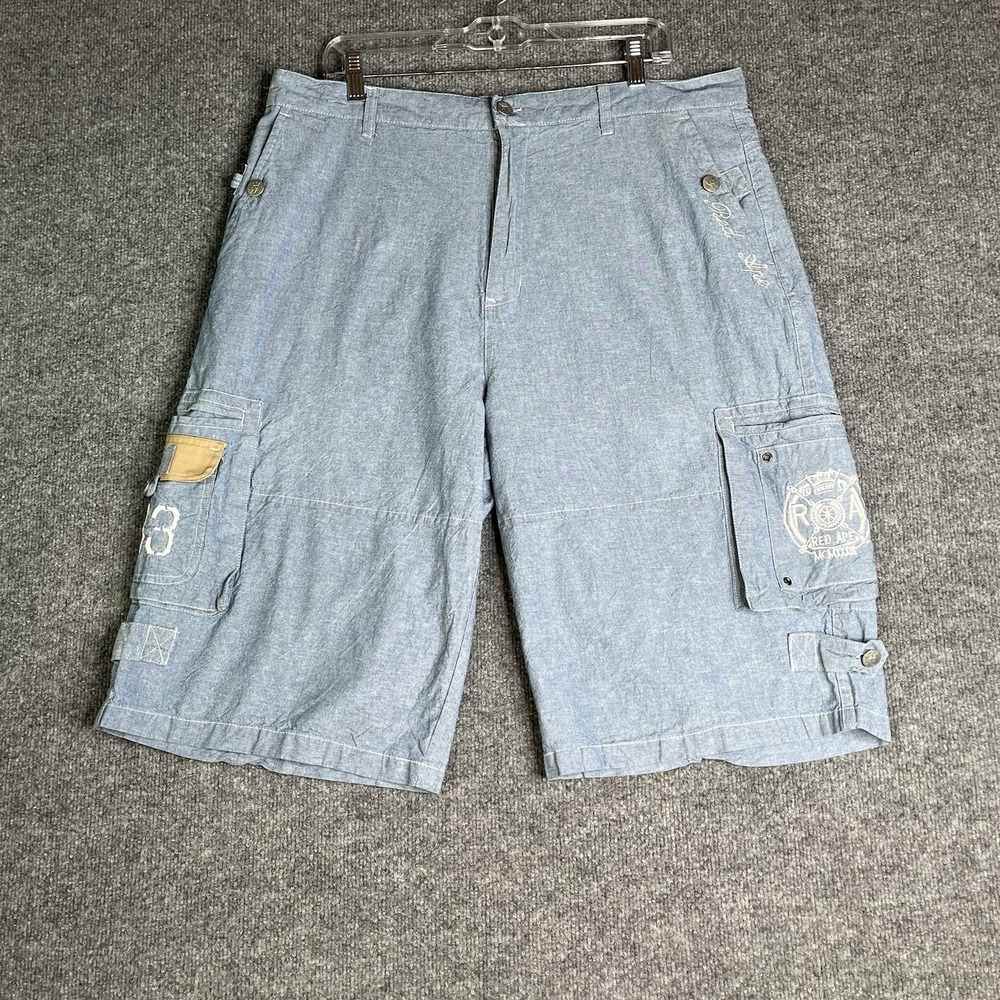 Y2K Red Ape Cargo Shorts Men Size 38 Light Blue Baggy Loose Hip Hop Streetwear